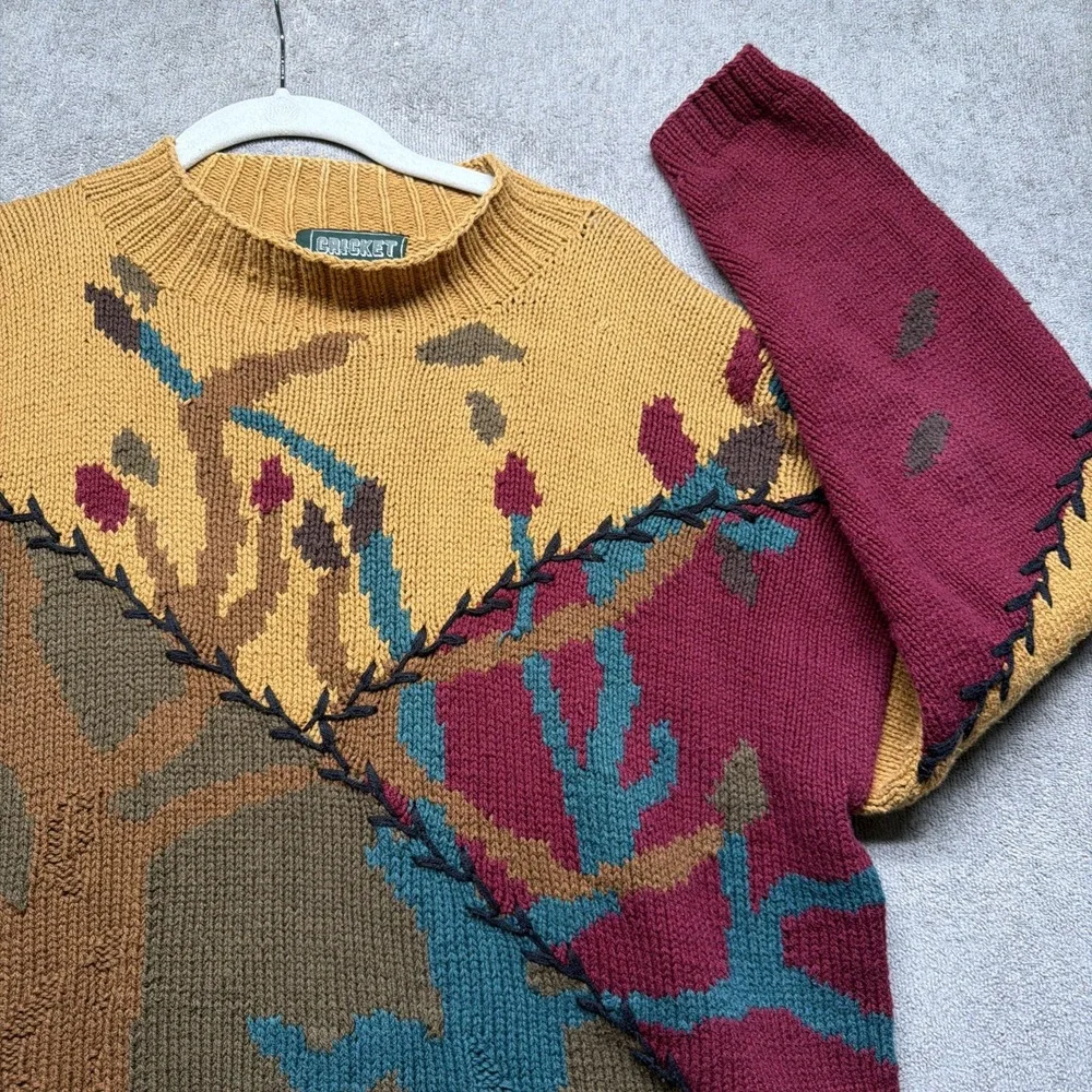 Vintage Abstract Nature Sweater Colorblock Art Knit Made in Hong‎ Kong Large - Picture 3 of 9